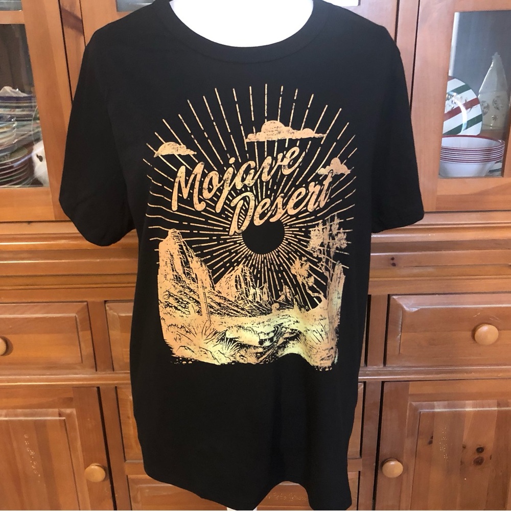 NWT Zoe + Liv Black Tee with Gold Sunrise Graphic